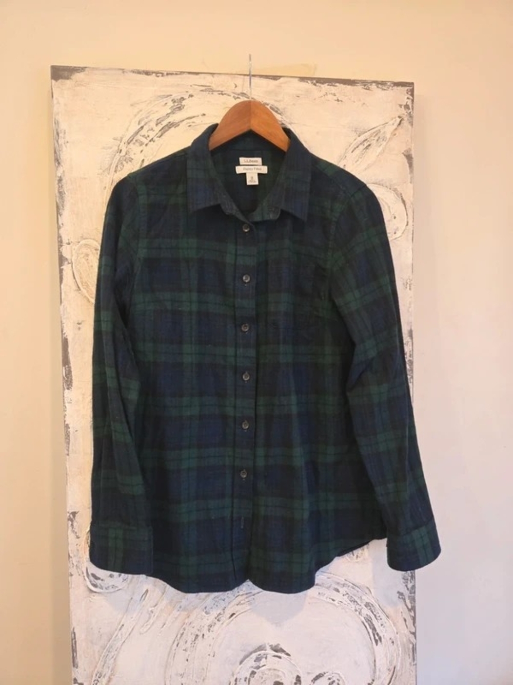 L.L. Bean Dark Green and Navy Plaid Button-Down Shirt